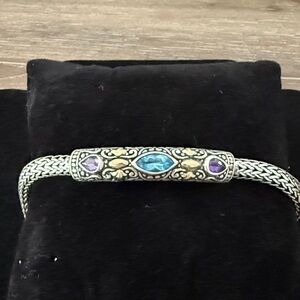 Samuel B SS bracelet with amethyst blue topaz stones and gold accents